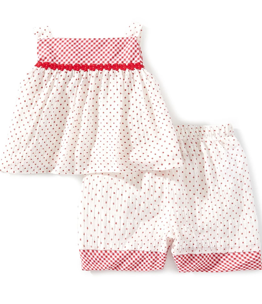 Pippa & Julie Baby Girls Saskia Polka-Dot/Gingham Tank Top & Matching Shorts Set