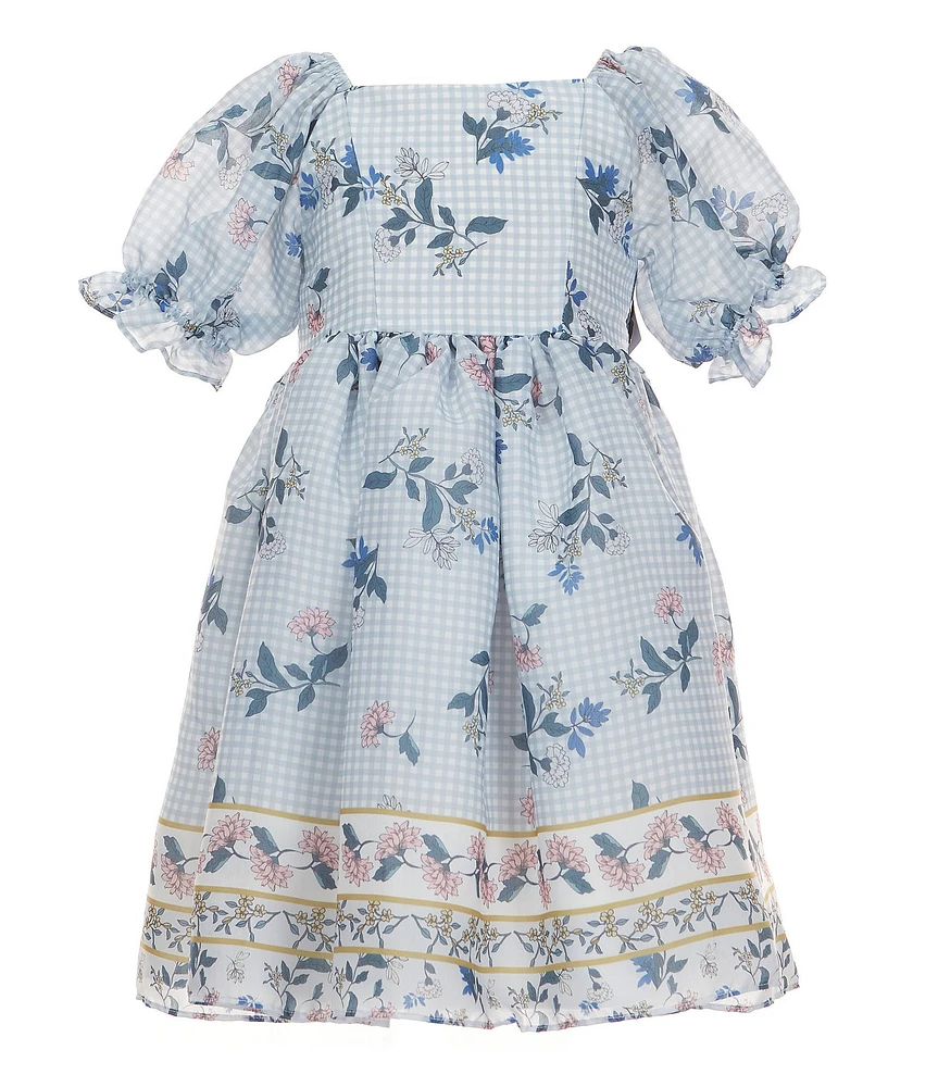 Pippa & Julie Little Girls Puffed-Sleeve Border-Print Fit & Flare Dress
