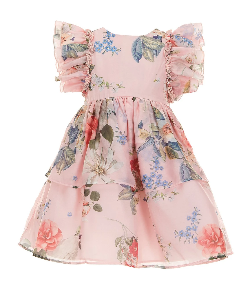 Pippa & Julie Little Girls Ruffle-Sleeve Rylie Floral Organza Fit & Flare Dress