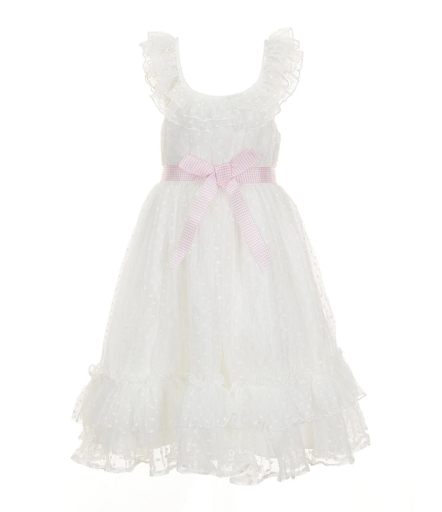 Pippa & Julie Little Girls Sleeveless Ruth Dotted Lace Fit-And-Flare Dress