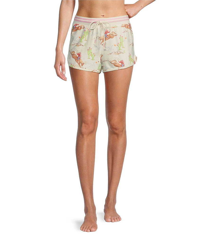 PJ Salvage Cowgirl Western Print Peachy Knit Coordinating Sleep Shorts