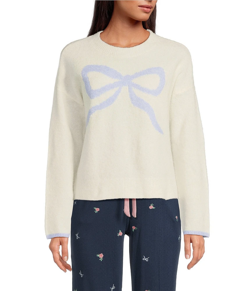 Pj Salvage Long Sleeve Round Neck Knit Bow Pullover