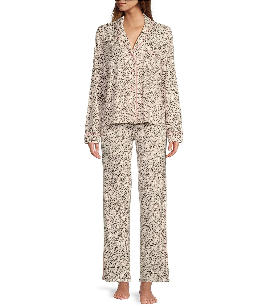 PJ Salvage Modal Basic Leopard Print Notch Collar Pajama Set