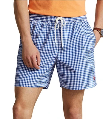 Polo Ralph Lauren 5.75#double; Inseam Traveler Classic Gingham Swim Trunks