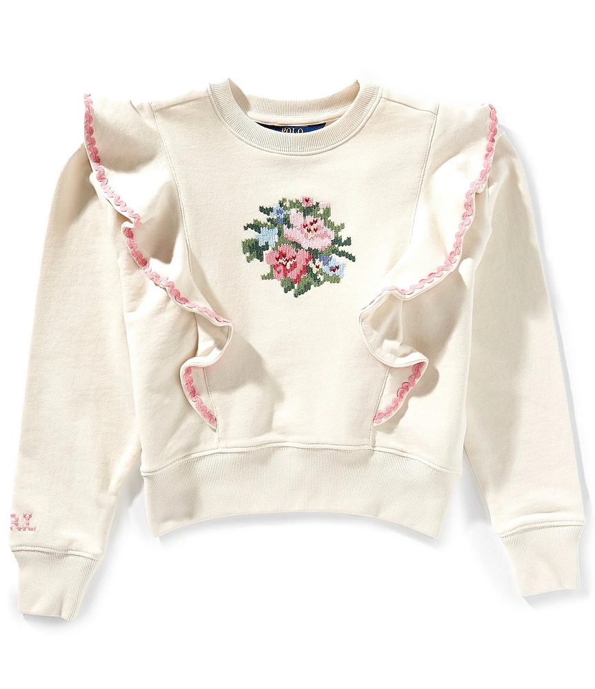 Polo Ralph Lauren Big Girls Long Sleeve Floral Ruffled Terry Sweatshirt
