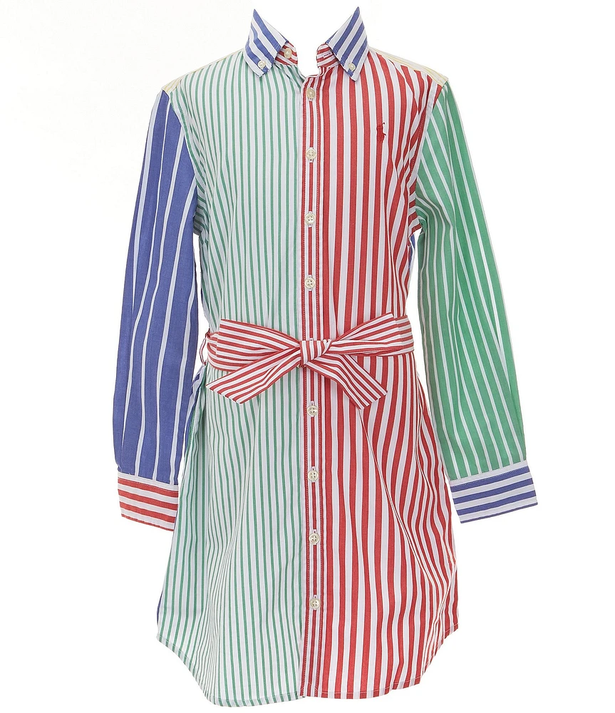 Polo Ralph Lauren Big Girls Long Sleeve Striped Poplin Fun Shirtdress