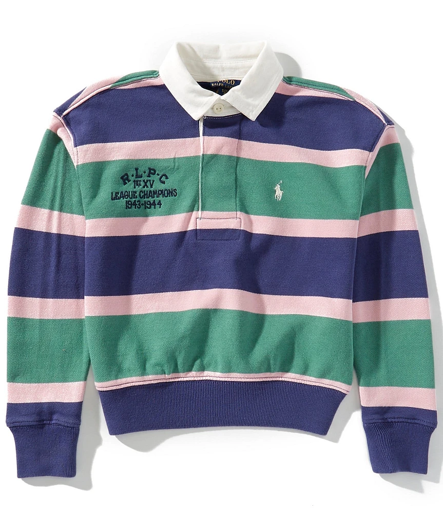 Polo Ralph Lauren Big Girls Long-Sleeve Striped Terry Rugby Sweatshirt