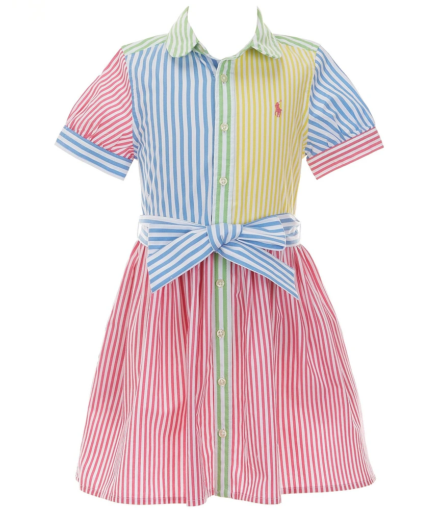 Polo Ralph Lauren Big Girls Short Sleeve Striped Fit & Flare Fun Shirtdress
