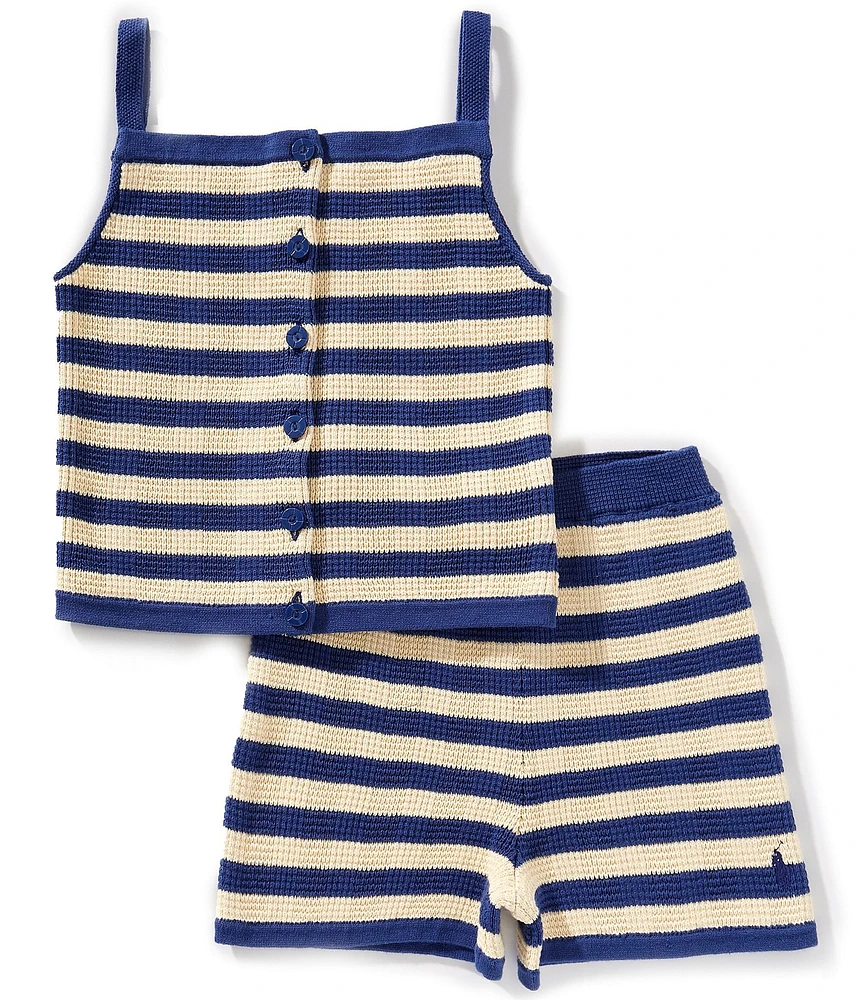 Polo Ralph Lauren Big Girls Sleeveless Striped Sweater Top & Matching Shorts Set