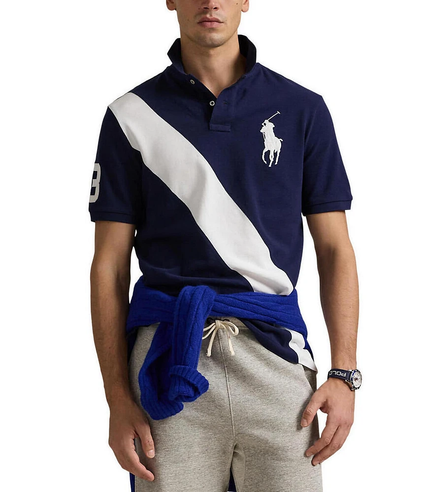 Polo Ralph Lauren Classic Fit Big Pony Mesh Diagonal Stripe Short Sleeve Polo Shirt