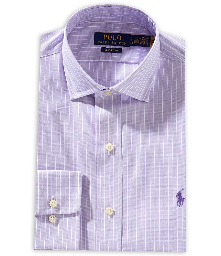 Polo Ralph Lauren Classic Fit Spread Collar Striped Purepress Textured Dress Shirt
