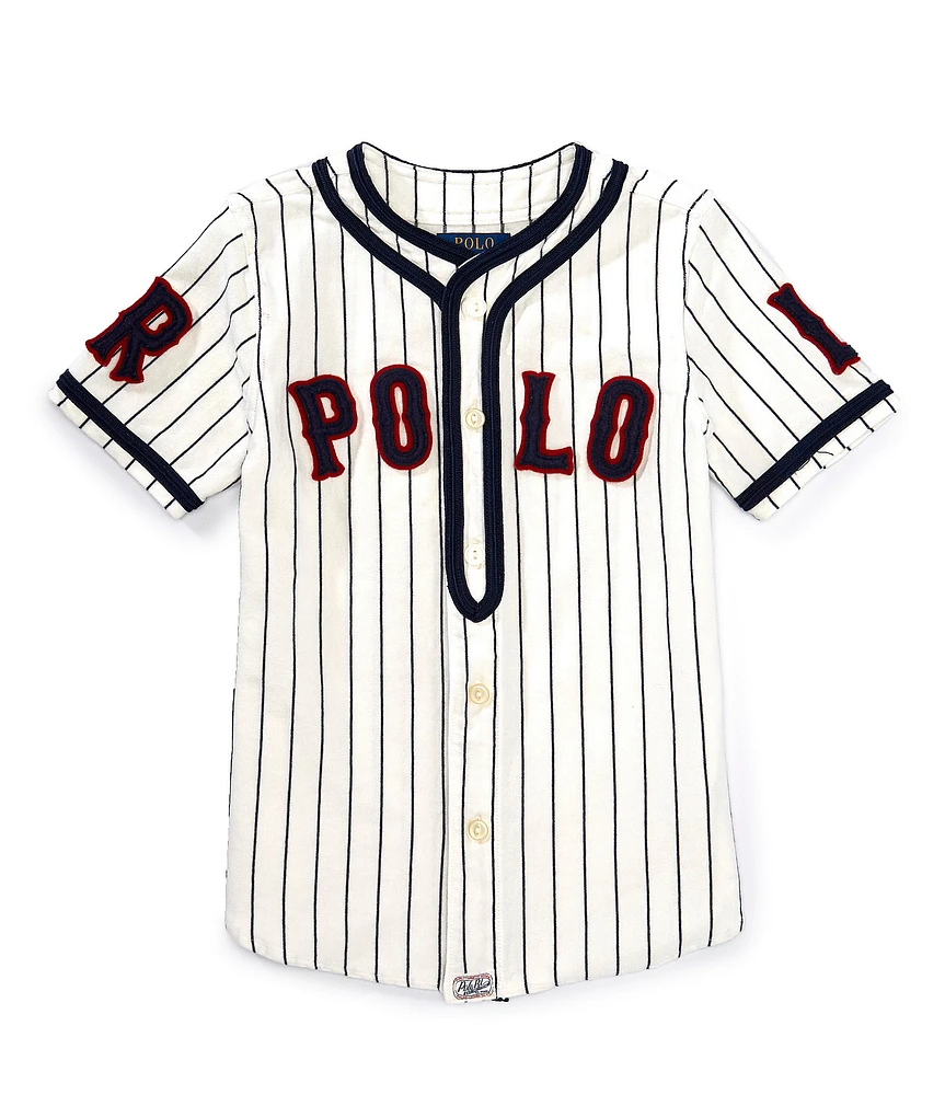 Polo Ralph Lauren Little Boys Short-Sleeve Pinstriped Logo Jersey Baseball Shirt