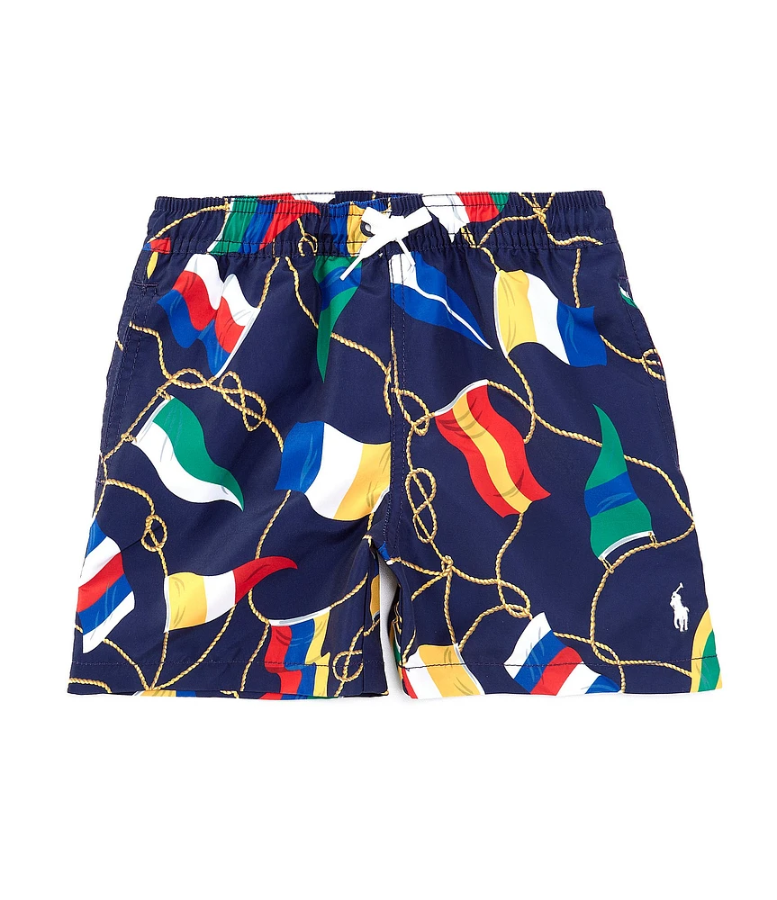Polo Ralph Lauren Little Boys Traveler Signal Flagged Tossed Print Swim Trunks