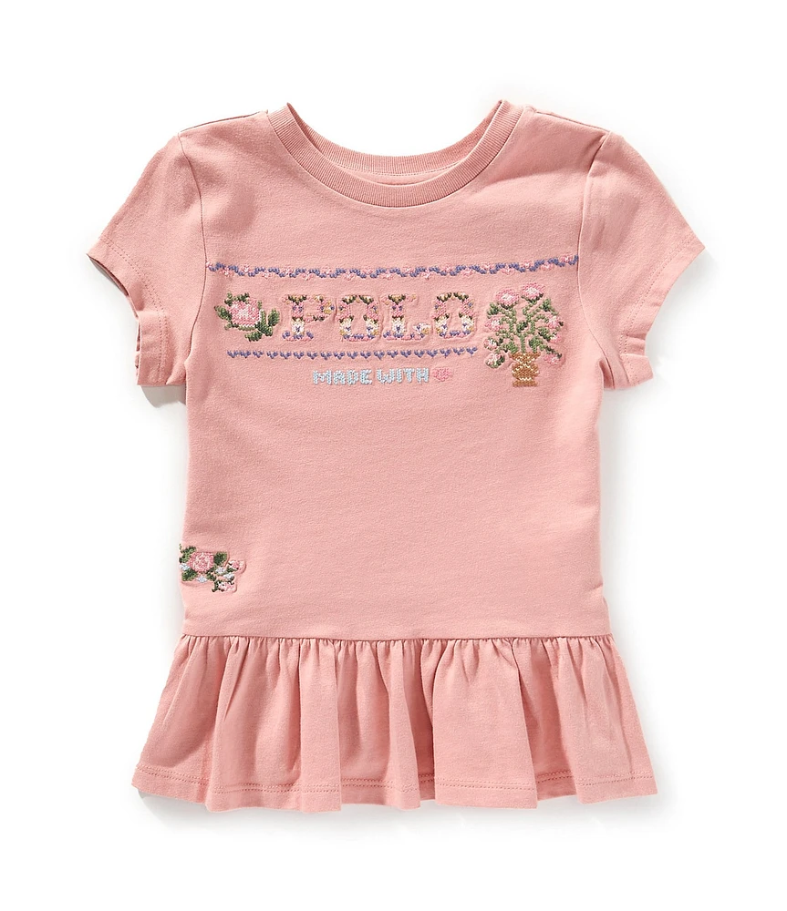 Polo Ralph Lauren Little Girls Cap-Sleeve Logo Jersey Peplum T-Shirt