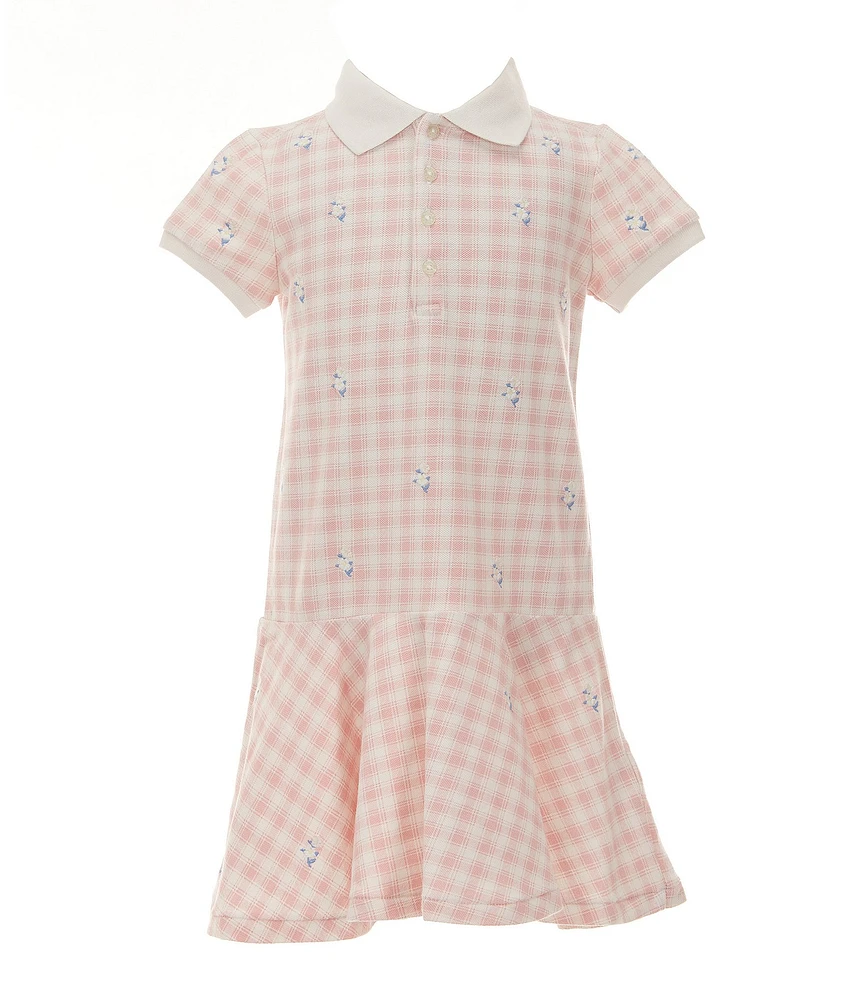 Polo Ralph Lauren Little Girls Short Sleeve Plaid/Floral Stretch Mesh Drop-Waist Dress