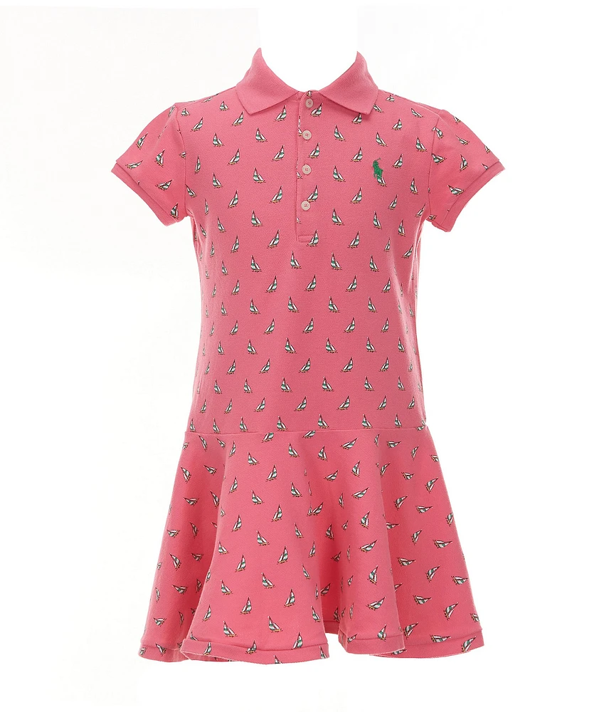 Polo Ralph Lauren Little Girls Short Sleeve Sailboat-Printed Stretch Mesh Polo Dress