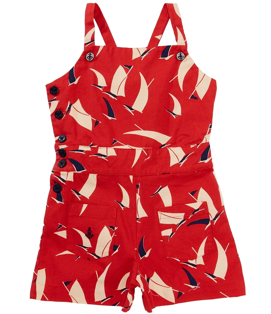 Polo Ralph Lauren Little Girls Sleeveless Sailboat-Print Canvas Romper