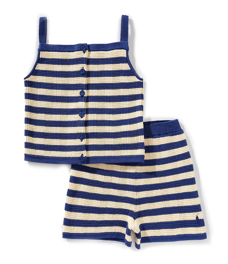 Polo Ralph Lauren Little Girls Sleeveless Striped Sweater Top & Matching Shorts Set