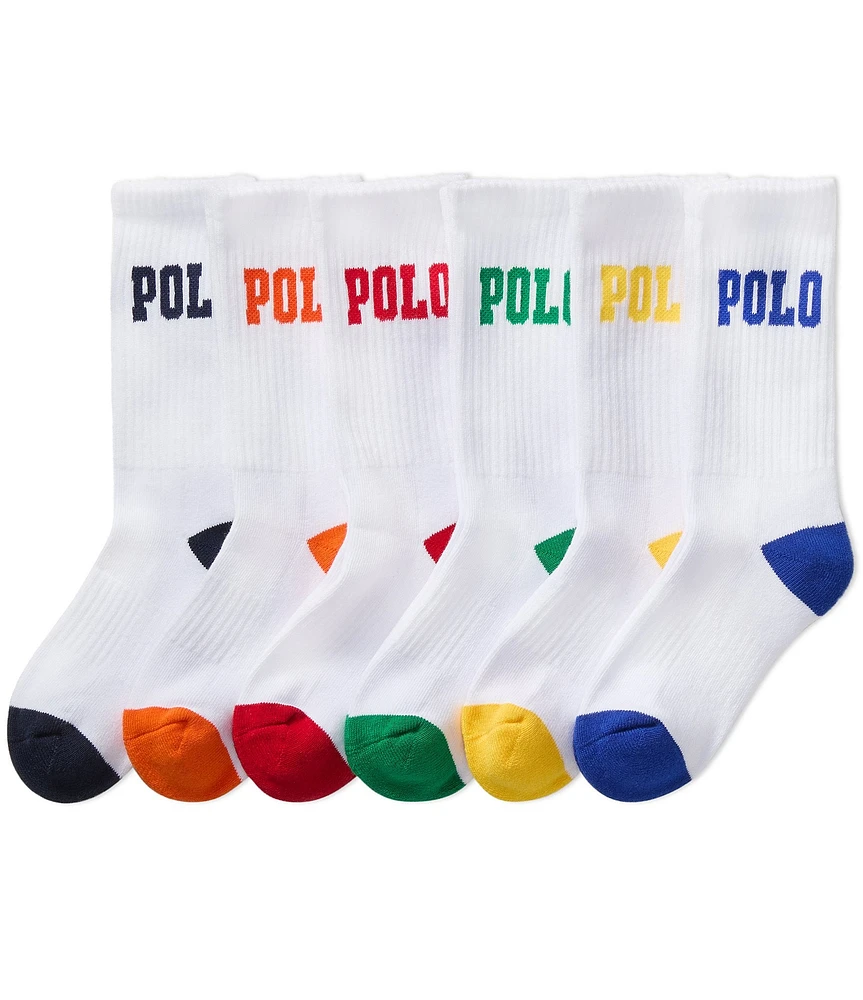 Polo Ralph Lauren Little/Big Boys Performance Polo Logo Crew Socks 6-Pack