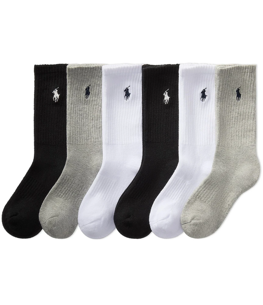 Polo Ralph Lauren Little/Big Boys Performance Solid Cushioned Crew Socks 6-Pack