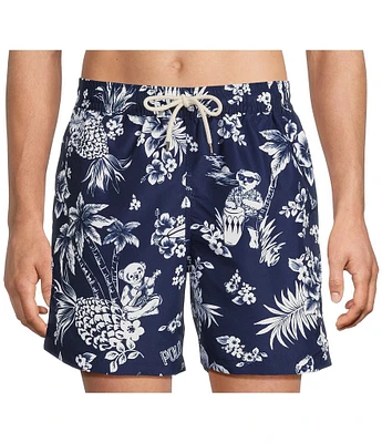 Polo Ralph Lauren Traveler Classic Polo Bear Tropical Printed 5.75#double; Swim Trunks
