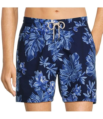 Polo Ralph Lauren Traveler Classic Tonal Tropical Motif Seersucker 5.75#double; Swim Trunks