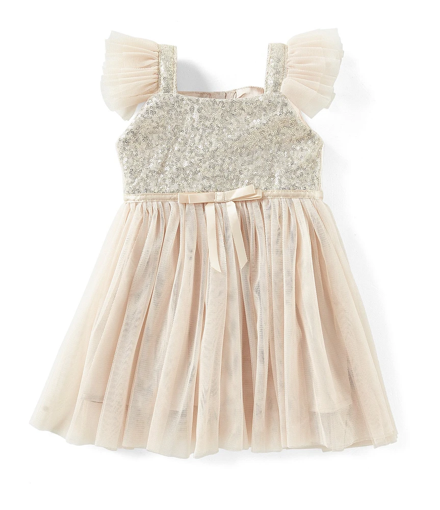 Popatu Baby Girls Months Flutter-Sleeve Tulle Dress