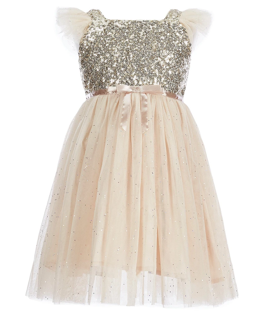 Popatu Little/Big Girls Sequin-Bodice Flutter-Sleeve Glitter-Tulle Dress