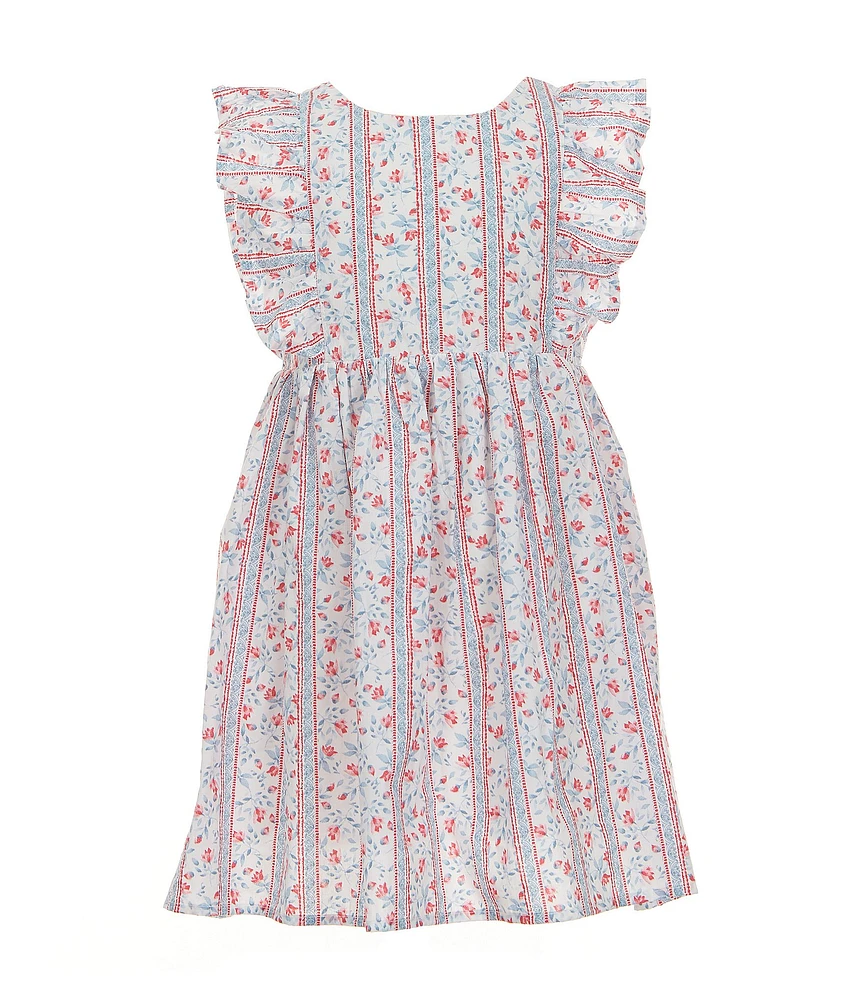 Popatu Little Girls Flutter-Sleeve Mixed-Media-Printed Fit & Flare Dress