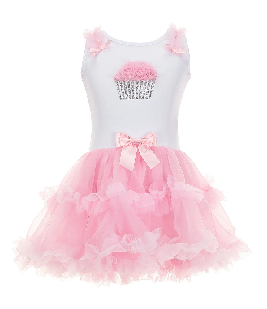 Popatu Little Girls Sleeveless Cupcake-Appliqued Tutu-Skirted Dress