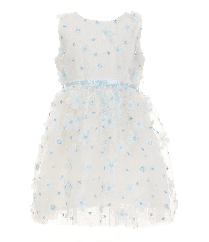 Popatu Little Girls Sleeveless 3D Flower-Appliqued Fit-And-Flare Dress