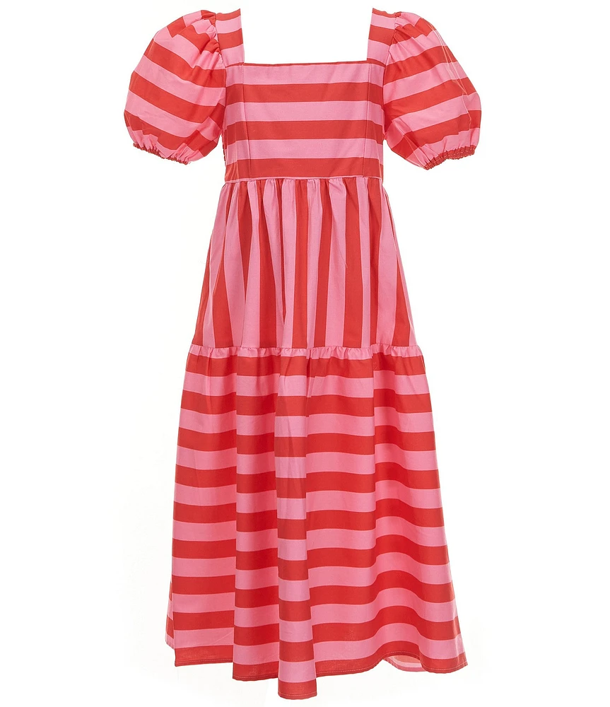 Poppies and Roses Big Girls Balloon-Sleeve Mixed-Stripe Midi Dress