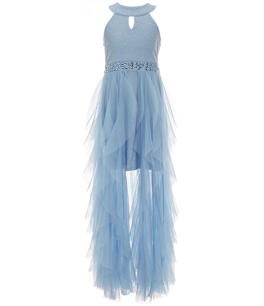 Poppies and Roses Big Girls Glitter-Knit/Tulle-Cascading-Overlay Skirted Ballgown