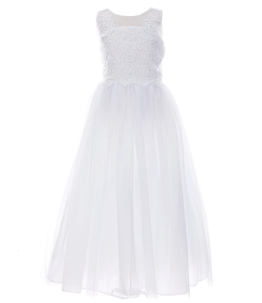 Poppies and Roses Big Girls Lace Mesh Communion Dress