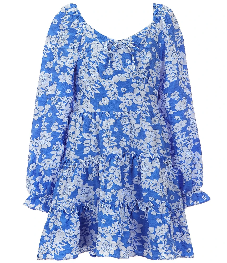 Poppies and Roses Big Girls Long Sleeve Floral-Printed Fit & Flare Dress