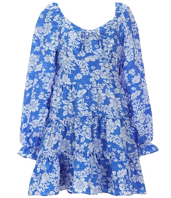 Poppies and Roses Big Girls Long Sleeve Floral-Printed Fit & Flare Dress