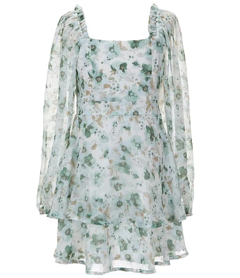 Poppies and Roses Big Girls Long-Sleeve Floral-Printed Fit-And-Flare Dress