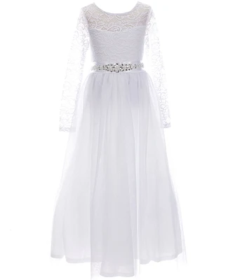 Poppies and Roses Big Girls Long Sleeve Lace Bodice Ballgown
