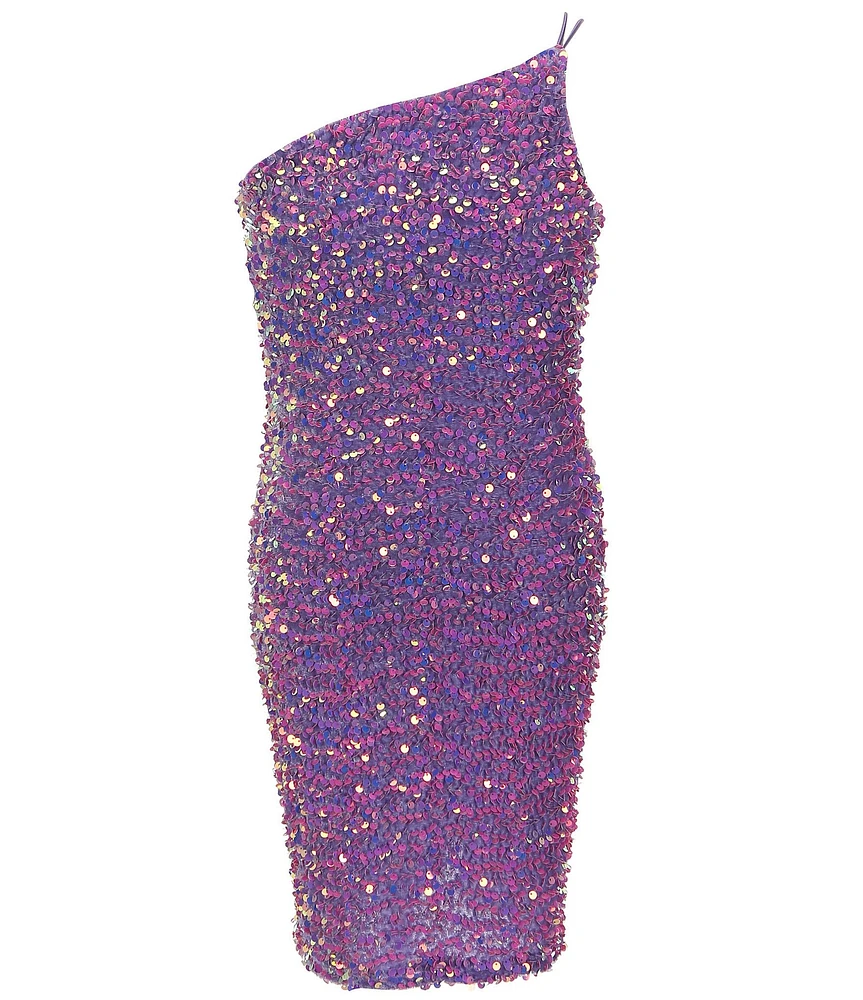Poppies and Roses Big Girls One-Shoulder Sequin-Embellished Sheath Dress