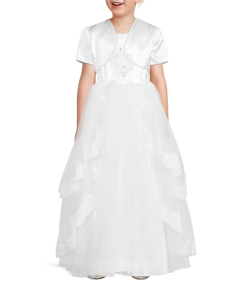 Poppies and Roses Big Girls Satin Bolero & Lace-Embellished Ball Gown