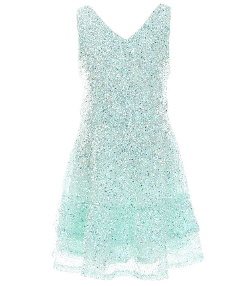 Poppies and Roses Big Girls Sequin Tiered Fit-And-Flare Dress