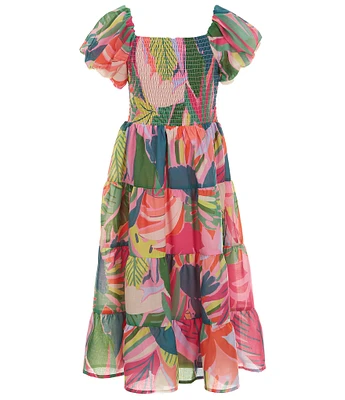 Poppies and Roses Big Girls Short Sleeve Floral Printed Maxi Dress