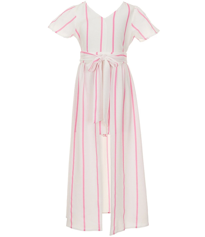 Poppies and Roses Big Girls Short Sleeve Maxi Stripe Walk-Through Romper