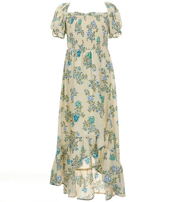 Poppies and Roses Big Girls Short Sleeve Printed Hi-Low Ruffle Dress