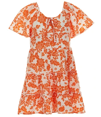 Poppies and Roses Big Girls Short Sleeve Tie Front Fit & Flare Dress