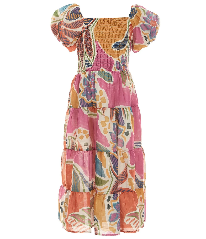 Poppies and Roses Big Girls Short-Sleeve Tropical-Printed Long Dress