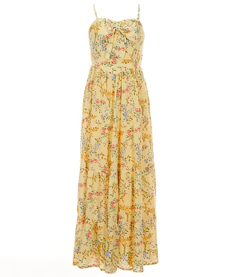 Poppies and Roses Big Girls Sleeveless Spaghetti Strap Printed Bow Front Maxi Dress