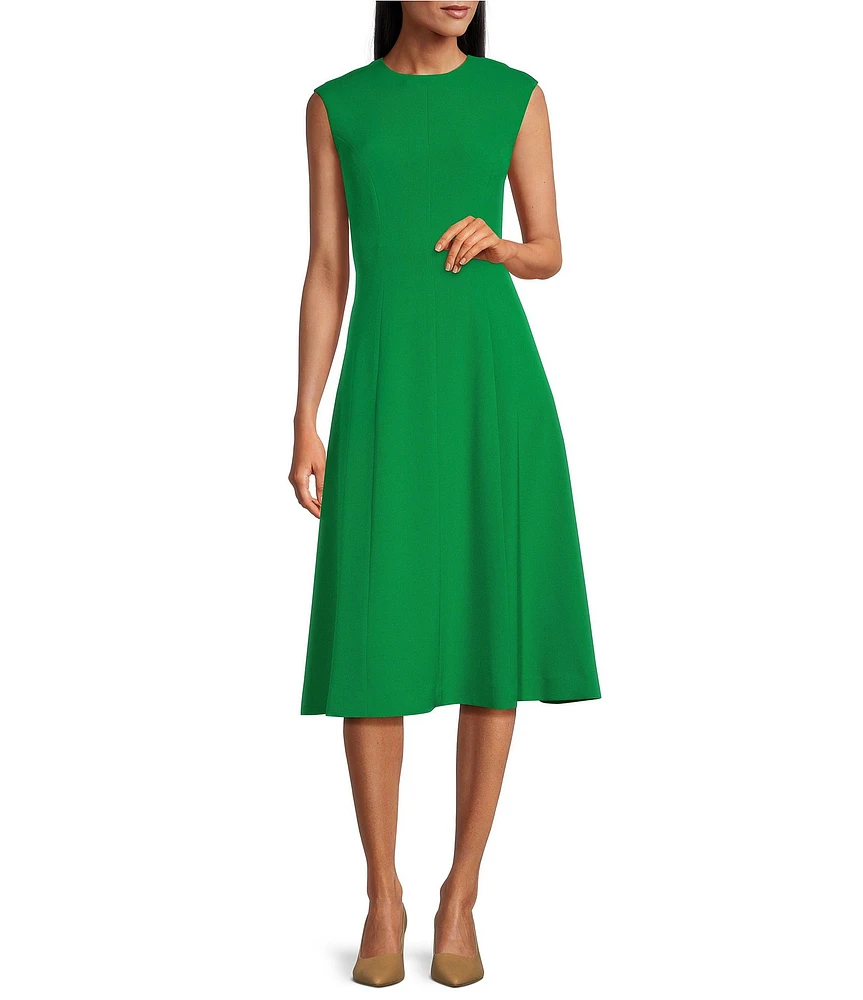 Preston & York Crepe Round Neck Cap Sleeve Sophia Midi Dress