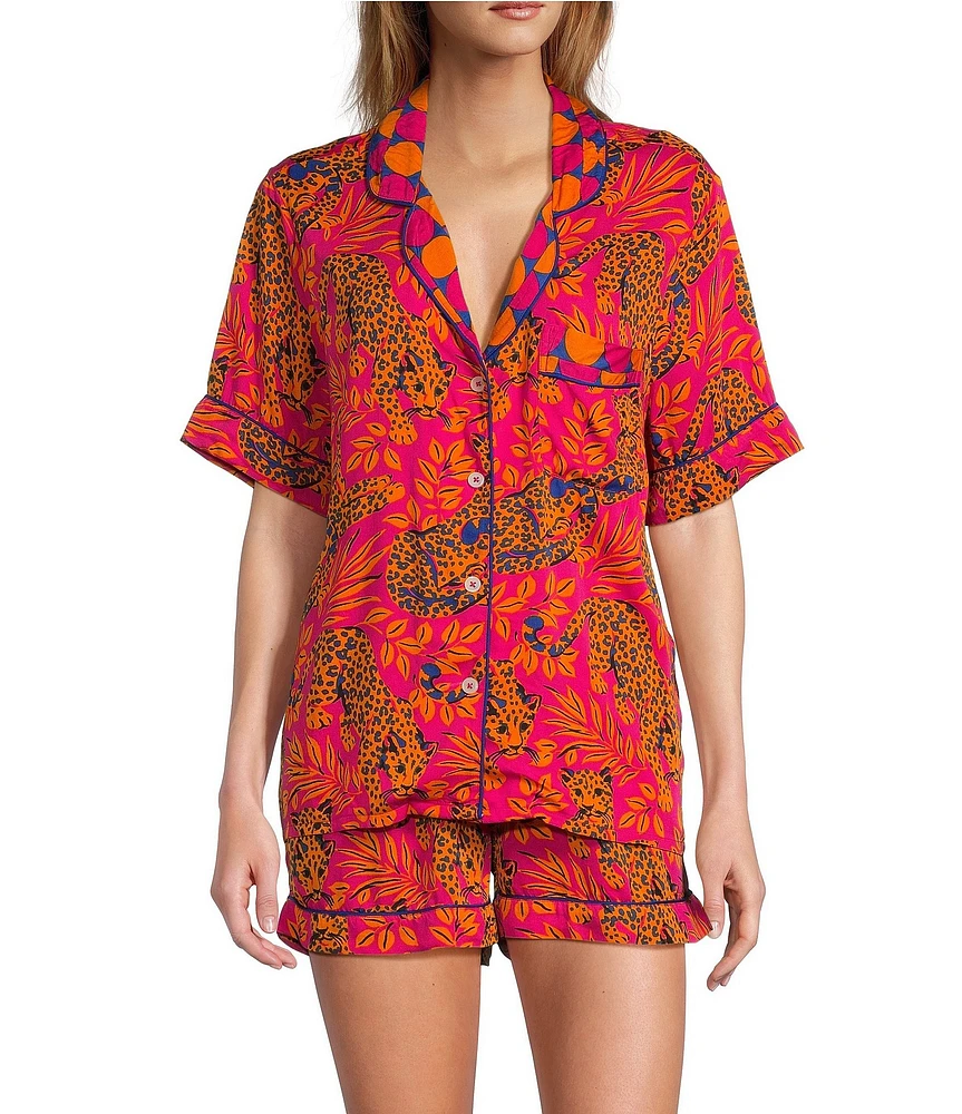 Printfresh Bagheera Satin Thermoregulating Short Sleeve Notch Collar Shorty Pajama Set