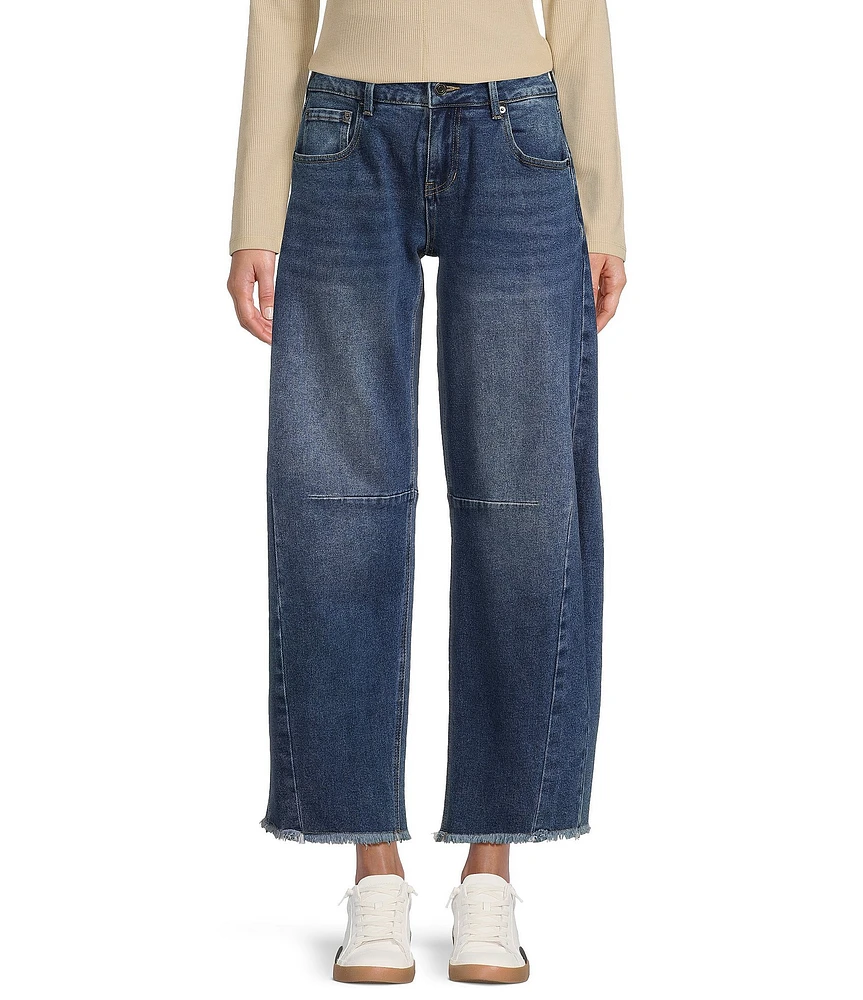 Prosperity Denim Mid Rise Frayed Hem Barrel Jeans